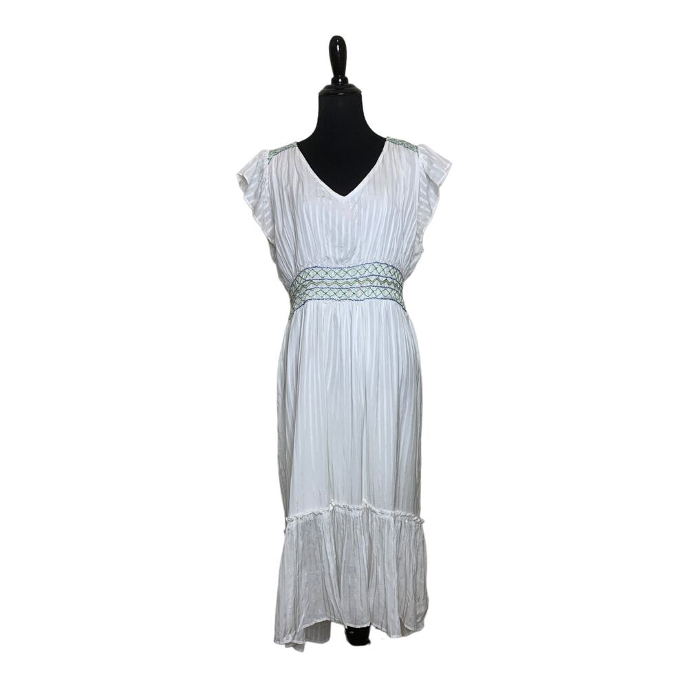 A La Plage White short sleeves Midi Boho Dress Size large